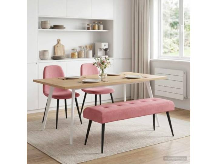 TEKGHUT Sitzbank mit Knopfheftung Rosa 110x40x46 cm Samt Weicher Samtbezug, stabiler Holzwerkstoffrahmen, schlanke Metallbeine, dickes Schaumkissen