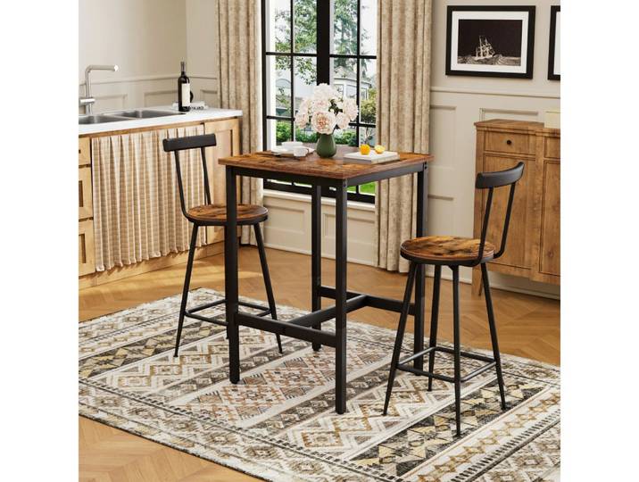 BBG Esszimmer-Set Esstisch Set mit 2 Bänken, platzsparende Essgruppe Industrial, (Küchentisch Holz Metall, stabiler Frühstückstisch), für kleine Küche Wohnzimmer