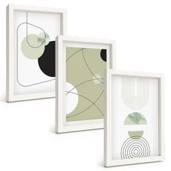 BILDER SET 3er Set - 20x30 cm Weißer Rahmen - Abstrakte Formen und Farben