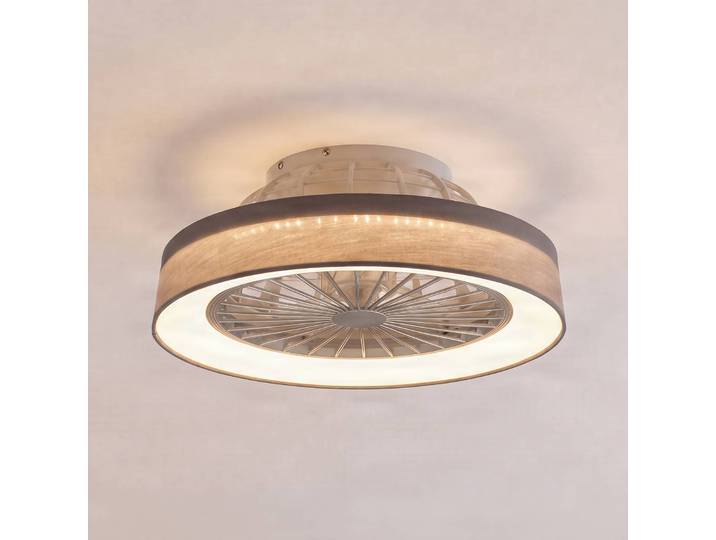Lindby LED-Deckenventilator Mace, grau, Ø 47 cm, leise, CCT Mace Lindby, dimmbar, alu / grau / zink, für Wohn- / Esszimmer, Kunststoff, Modern