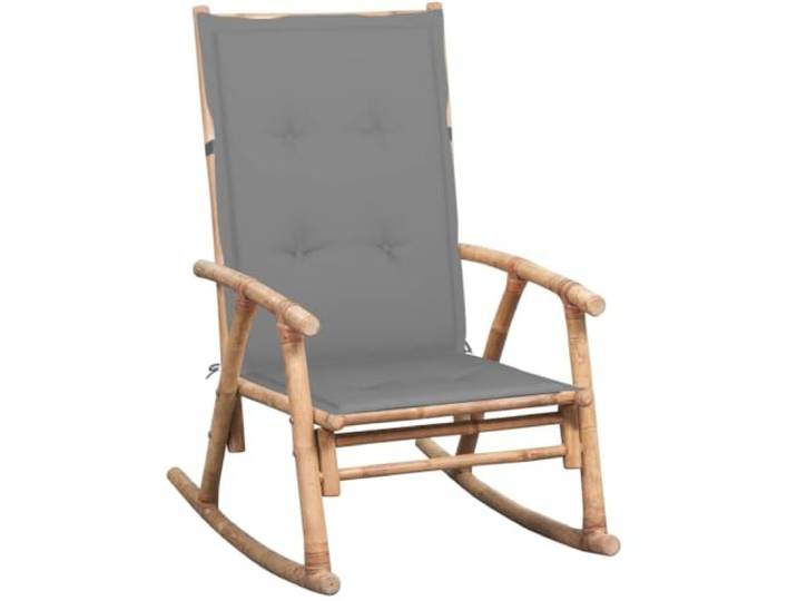 Coespram Schaukelstuhl mit Auflage aus Bambus Fuer Garten & Terrasse Bequemer Schwingsessel mit weicher grauer Sitzauflage fuer Balkon, Terrasse und Wohnzimmer. Belastbar bis 110 kg.