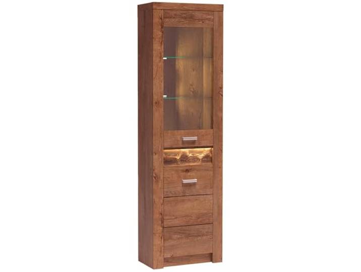 Lomadox Eckschrank Eck-Vitrine Standvitrine Vitrinen-Eckschrank Wohnzimmerschrank modern in braun mit LED Beleuchtung
