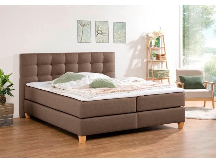 Boxspringbett, 174x211 cm, Samtstoff, Braun, Inkl. Topper & 3 Härtegrade, Klassisch, Home-affaire