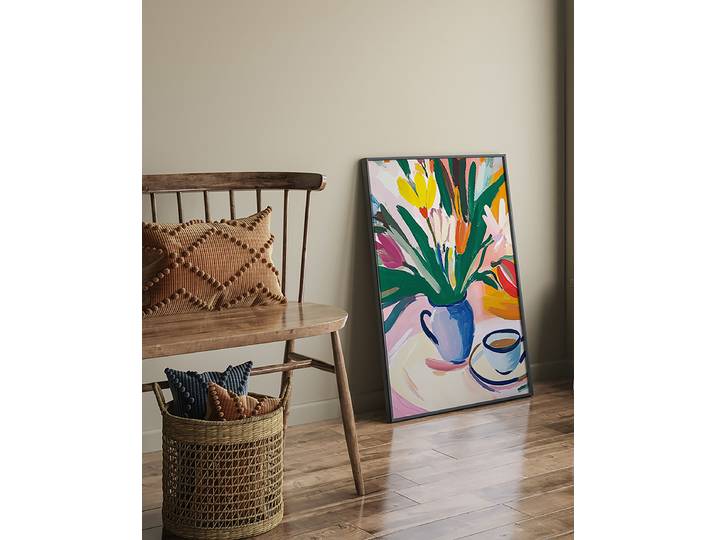 Impression artistique Café de printemps Revêtement : verre acrylique Structure : hêtre laqué Multicolore 63 x 83cm