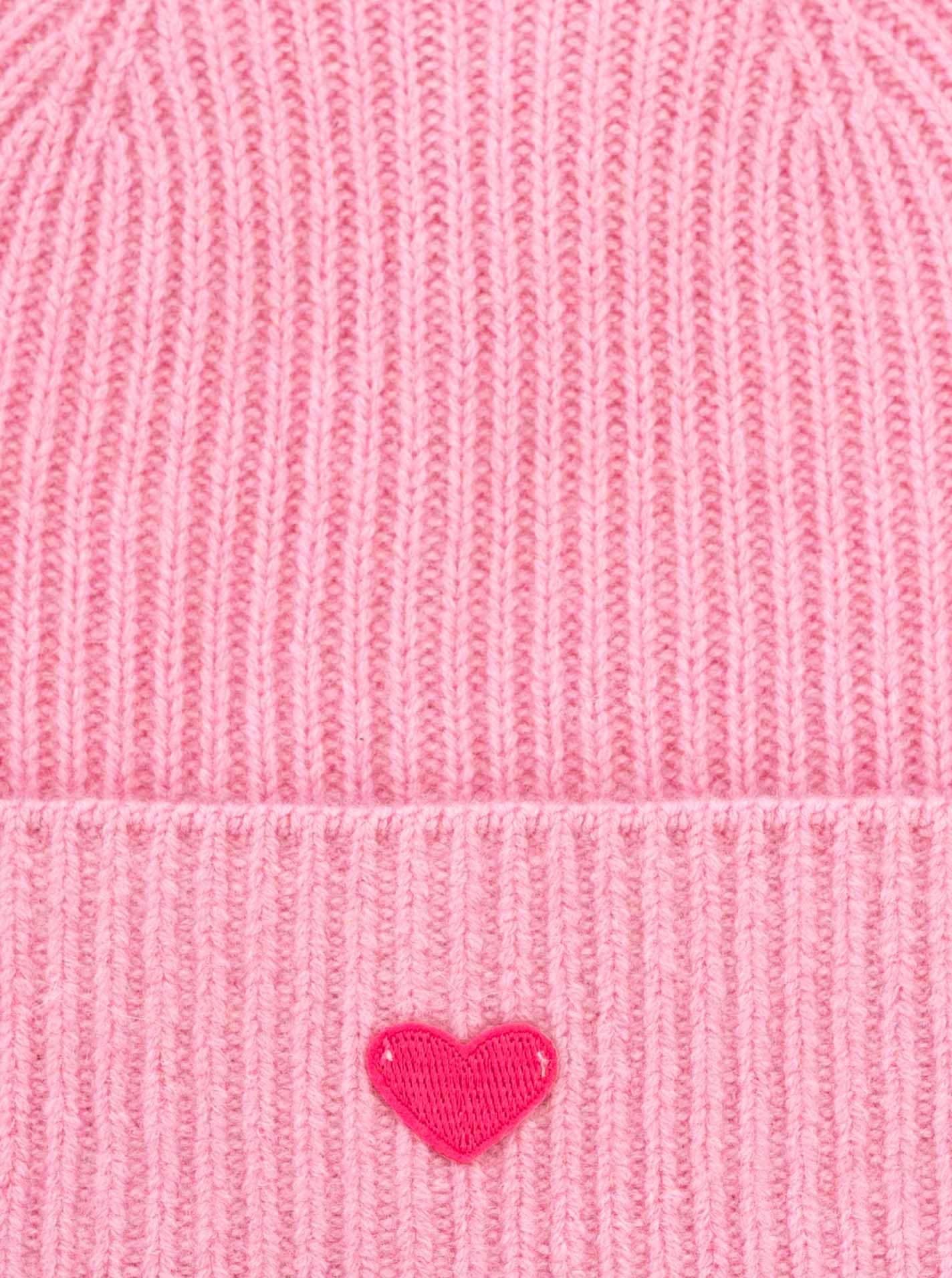 Strickmütze ZWILLINGSHERZ "100% Kaschmir "Herz", Damen, rosa, Obermaterial: 100% Kaschmir, Mützen Strickmütze, liebevolles Herzpatch, feine Rippenstruktur, mit Umschlag