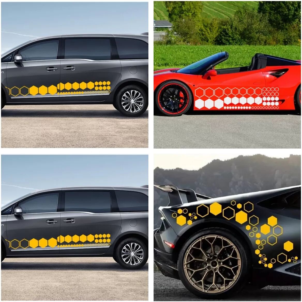 INF Honeycomb Hexagon Auto Aufkleber (2er-Pack) - Individuelle Dekoration für Ihr Fahrzeug Weiß