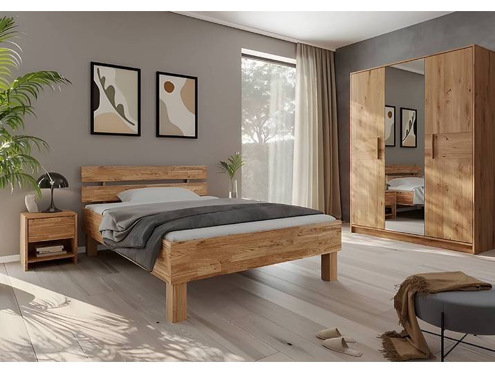 Massivholzbett Bissuri 140 x 200cm Massivholz Eiche, geölt Braun Eiche