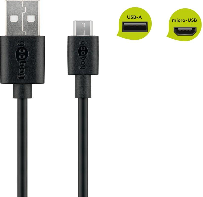 Goobay Micro USB oplaad- en synchronisatiekabel, zwart, 1 meter