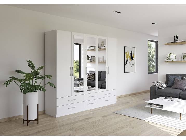 Drehtürenschrank Hersbruck-Extra 226cm Weiß/Alpinweiß 3 Spiegeltüren