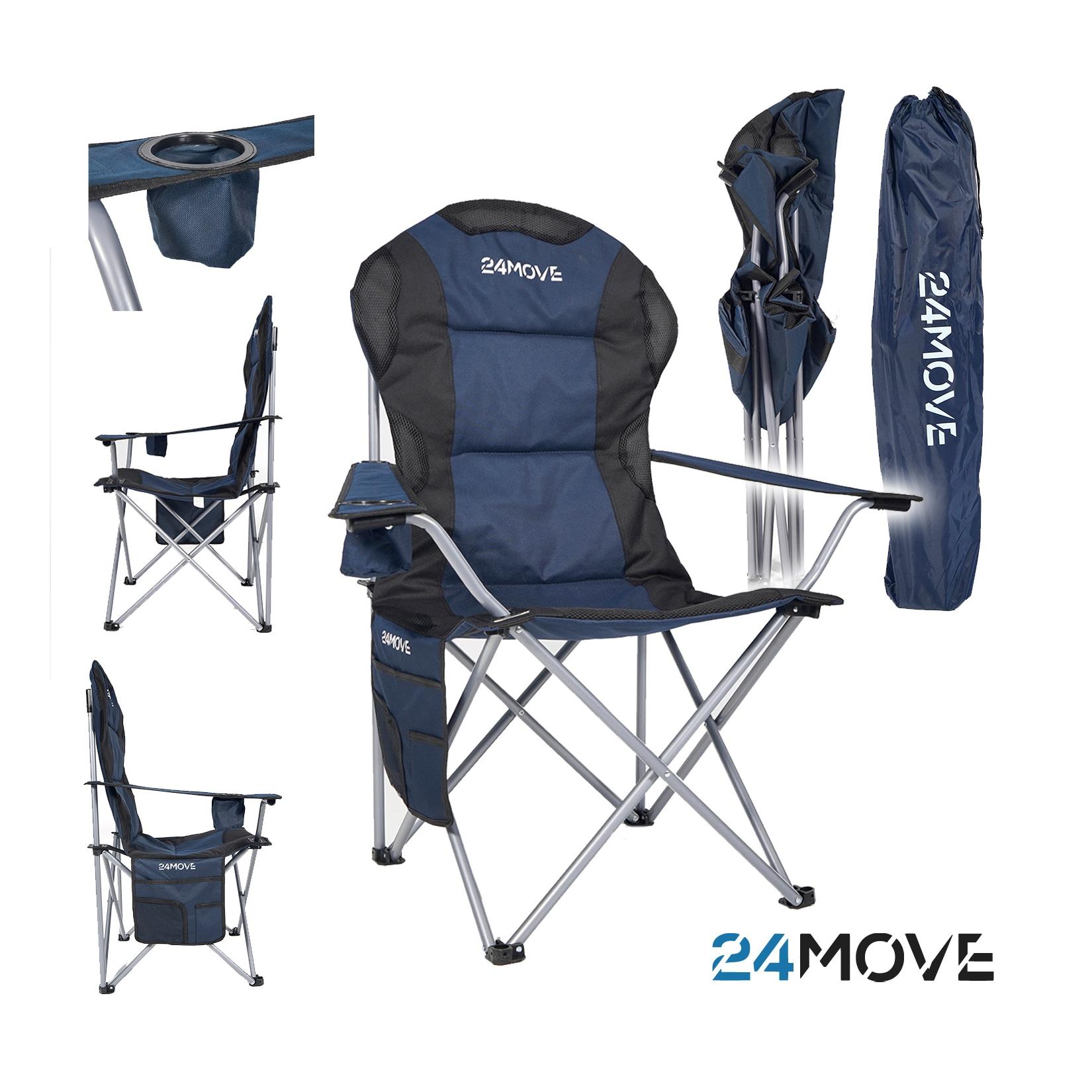 24MOVE® Campingstuhl Salvador faltbar Camping Klappstuhl gepolstert inkl. Tragetasche, bis 150kg belastbar, blau
