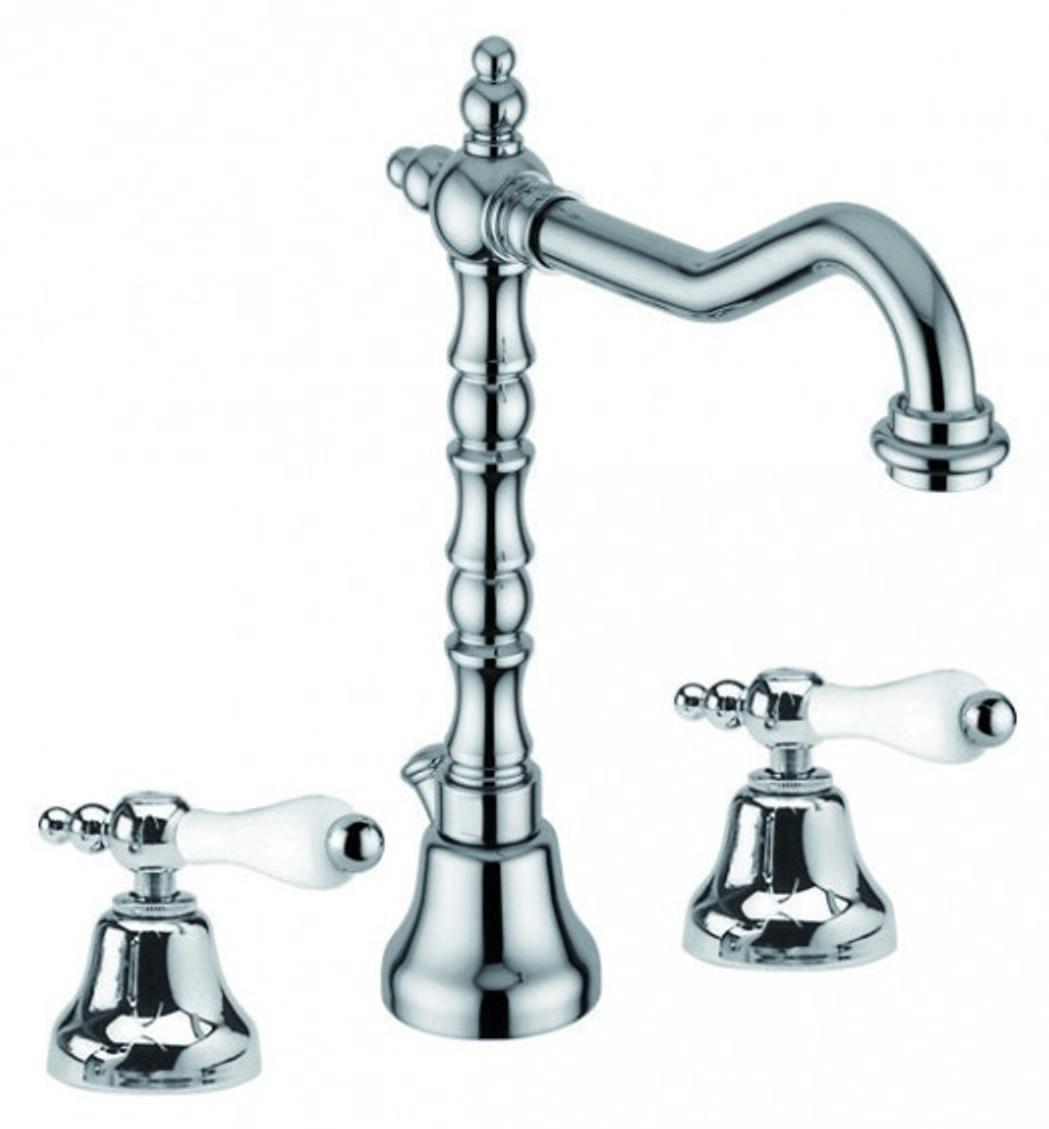 Casa Padrino Luxus Jugendstil Waschbecken Armatur Milano Dreilochbatterie Chrom 1 1/4 Zoll