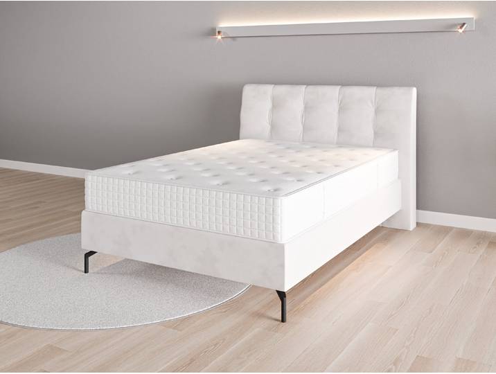 Boxspringbett 140x200 Nr. 2 - Weiß (Cremeweiß) - Vintage Velours