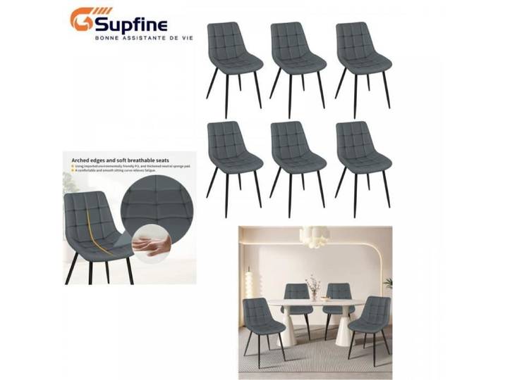Chaises de cuisine - SUPFINE - Lot de 6 - Gris foncé - PU - Pieds en métal
