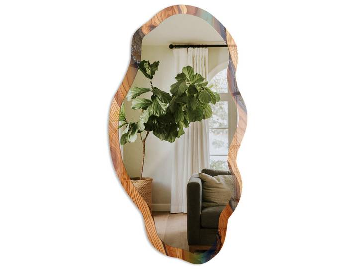 Tulup Spiegel 90x45 cm asymmetrisch mit Druck - Holzharz, Transparent, Glas, Organisch, 45x90x0.4 cm, Spiegel, Wandspiegel