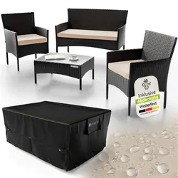 Juskys Polyrattan Gartenmöbel-Set Fort Myers schwarz mit Tisch, Sofa, 2 Stühle & Auflagen inkl. Abdeckung