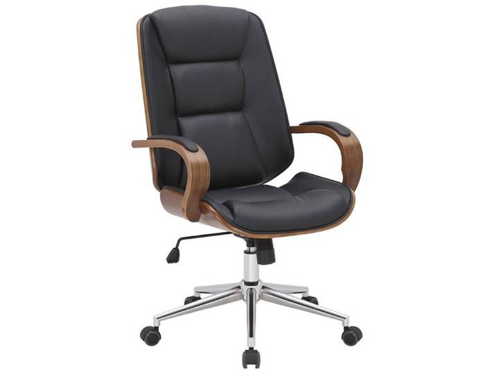 Fauteuil de bureau sur roulettes avec accoudoirs similicuir noir structure en bois courbe et metal 10_0006939