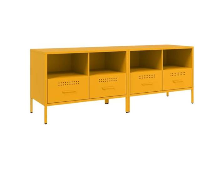 KUPTYERFG TV-Schrank 2er Set Senfgelb Stahl Lowboard 68x39x50,5 cm Industrielles Metall Lowboard Duo fürs Schlafzimmer mit 2 Schubladen, 2 Fächern und verstellbaren Füßen.