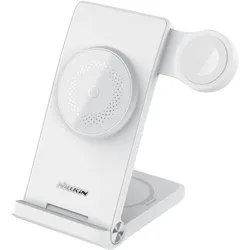 Nillkin PowerTrio 3in1 kabelloses Ladegerät MagSafe für Apple Watch Weiss (MFI) (15 W), Wireless Charger, Weiss