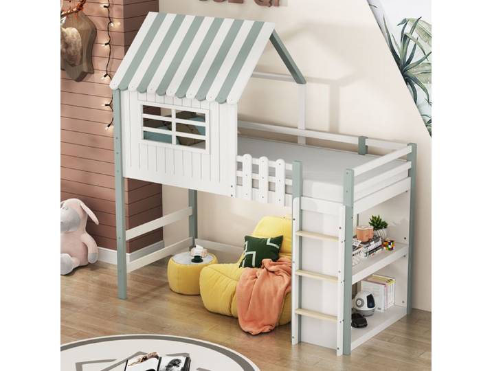 Lit d'enfant 90x200 cm de haut et bas pour les garçons et les filles lit familial échelle de sécurité avec boîte de rangement forme