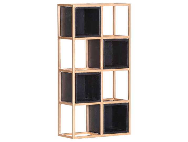 Lomoco Regal, Schwarz, Goldfarben, Holz, Akazie, massiv, 45x88x20 cm, Holzmöbel, Holzregale, Bücherregale Holz