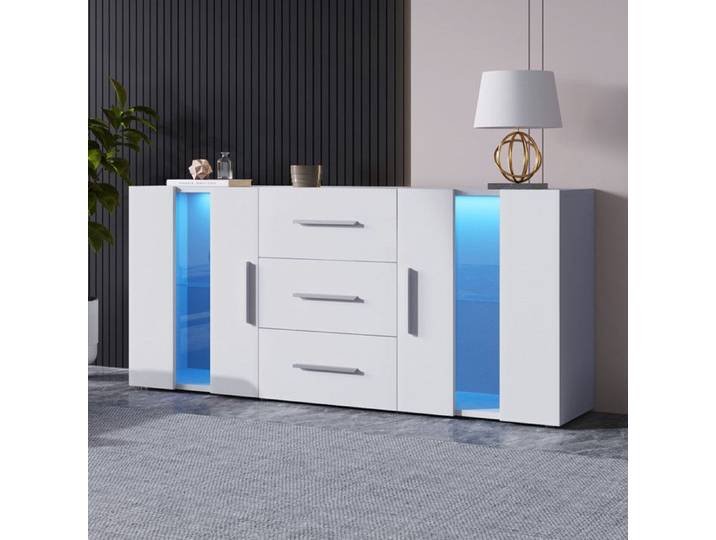 Meuble TV Lowboard avec éclairage LED 16 couleurs pour salle à manger salon 140*35*70cm Table TV Armoire TV