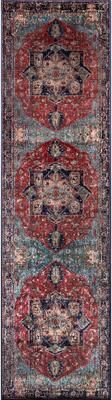 Momeni Karachi Distressed Red/ Navy Medallion Polyester Area Rug
