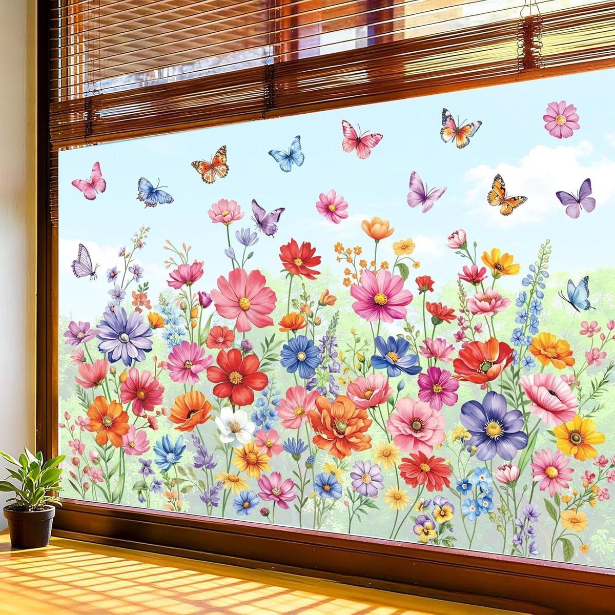 8 vellen kleurrijke dubbelzijdige raamstickers met bloemen voor glasdecoratie