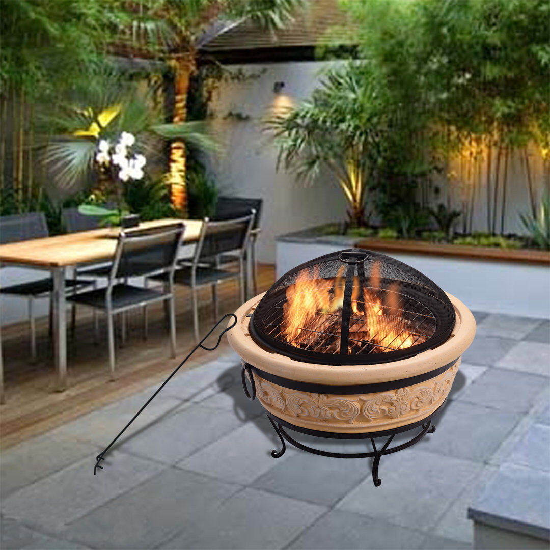 Teamson home Round Concrete Wood Burning Outdoor Fireplace and Fire Pit Gray 57.98cm H X 69.01cm W X 69.01cm D
