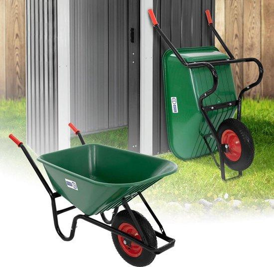 Groene Kruiwagen met stalen frame en 100 liter PP bak, draagvermogen 150kg