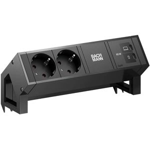 Bachmann Tischsteckdose Desk 2, mit 0,2 m GST18 Kabel, klemmbar, schwarz, 2-fach & USB-C