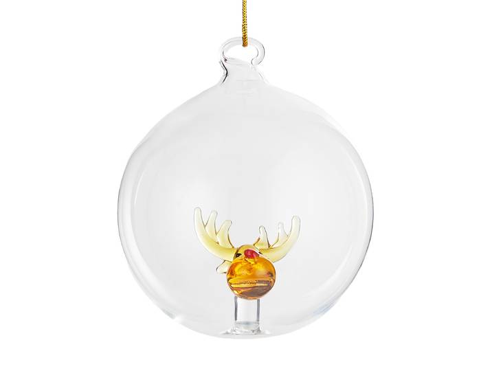 Glaskugel Rentier Ø 9cm Durchsichtig