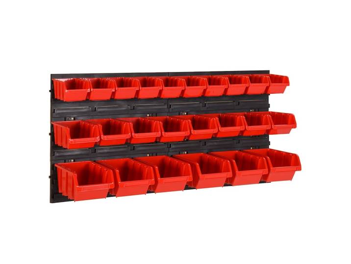 vidaXL 26-tlg Stapelboxen-Wandregal Rot & Schwarz 77x39cm Polypropylen