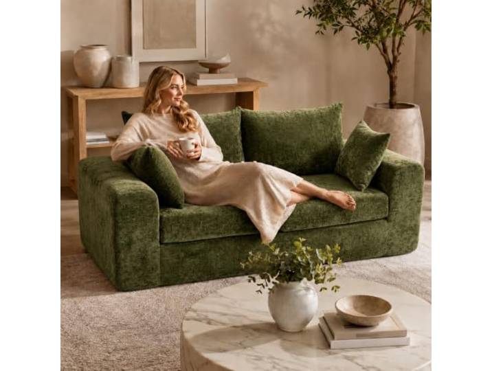 PixelPilot 2-Sitzer-Sofa 210 cm, Chenille, montagefrei, Hellgrün Hochdichte, elastische Schaumstoffpolsterung für stabilen Sitzkomfort