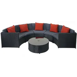 PROREGAL Poly-Rattan Garnitur rund Garten-Set Sitzgruppe Schwarz Polster Dunkelgrau Kissen Terrakotta