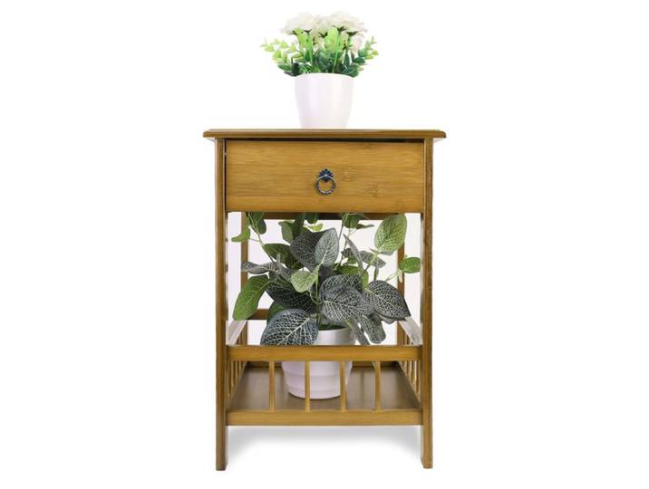 Table de Chevet - Table de Nuit Industrielle Bambou Chevet de Lit Vintage pour Chambre Salon Bureau - 30x30x49cm Noyer