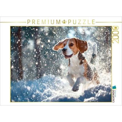 CALVENDO Puzzle Beagle - Mit fliegenden Ohren ins Winterglück | 2000 Teile Lege-Größe 90 × 67 cm Foto-Puzzle für glückliche Stunden, von , Calvendo