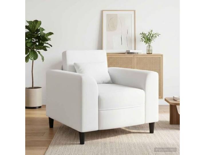 IBUQDDV Weißer Stoff Sessel mit Holzrahmen und Schaumstoffpolsterung Moderne Ästhetik, klare Linien, breite Armlehnen, pflegeleichter Stoff, 90 x 88 x 85 cm