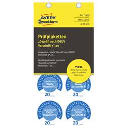 Avery-Zweckform 7909 Prüfplakette Geprüft nach DGUV Vorschrift 3 20XX Blau Folie selbstklebend (Ø x L) 30 mm x 30 mm 30 mm DGUV 80 St.