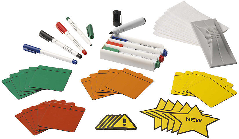Scrum-Zubehörset, für Tafelgröße 1200 x 900 mm, Magnetfolien, Marker, Etiketten, Halter, Wischer eurokraft basic