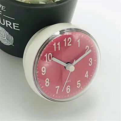 Daily Discovery Waterproof Bathroom Wall Clock With Suction Cup Anti Fog Mini Quartz Shower Clock pink