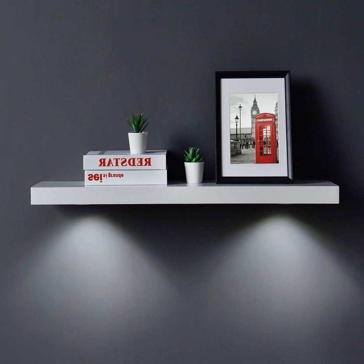 Zwevende wandplank met geïntegreerde LED-verlichting wit 91 cm