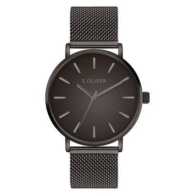Quarzuhr S.OLIVER "Basic Mesh", schwarz (grün, grau), Armbanduhren, Herren, grün, Quarzuhr, Armbanduhr, Herrenuhr, Edelstahlarmband, analog