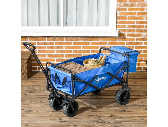 Outsunny Chariot de Jardin 110L Acier et Tissu Bleu