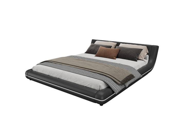 Evryae Polsterbett 160/200 mit PU, LED-Ambientebeleuchtung und MDF in Schwarz, 160x200 cm, Schlafzimmer, Betten, Polsterbetten