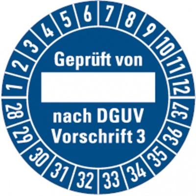Dreifke® Prüfplakette Geprüft von, nach DGUV Vorschrif - 30 mm Dokumentenfolie selbstklebend, 10 St