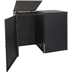 2er-Mülltonnenverkleidung MCW-E25, Mülltonnenbox Mülltonnenabdeckung, Poly-Rattan 2x120l ~ schwarz