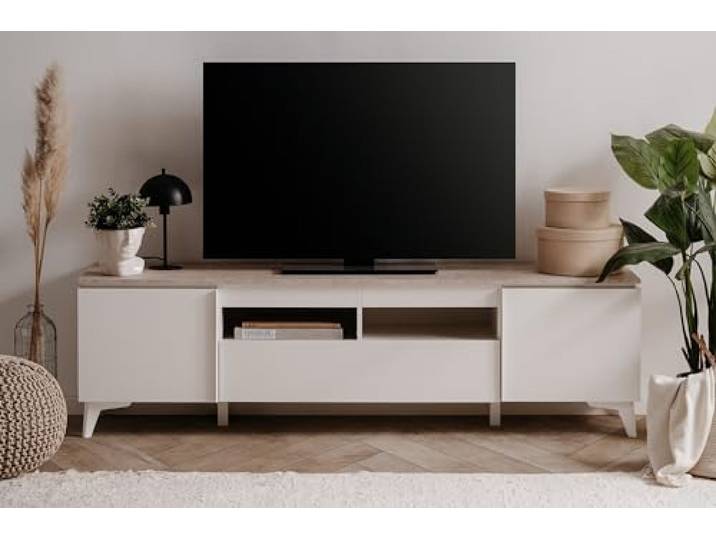 möbelando TV-Board >Bertrix< in Sandstein/weiß - 177x51,5x40cm (BxHxT)