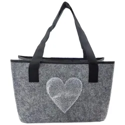 Filztasche Glitzer Herz Grau Einkaufstasche Korb Aufbewahrung Shopper Faltbar