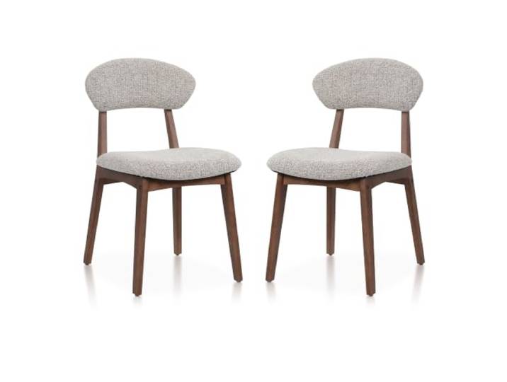 Kosmi 2 Stühle Lina aus Kautschukholz und meliertem Stoff, gepolstert Struktur aus Gummibaumholz, Sitz und Rückenlehne mit Schaumstoff gepolstert, Stoff meliert weich und elegant