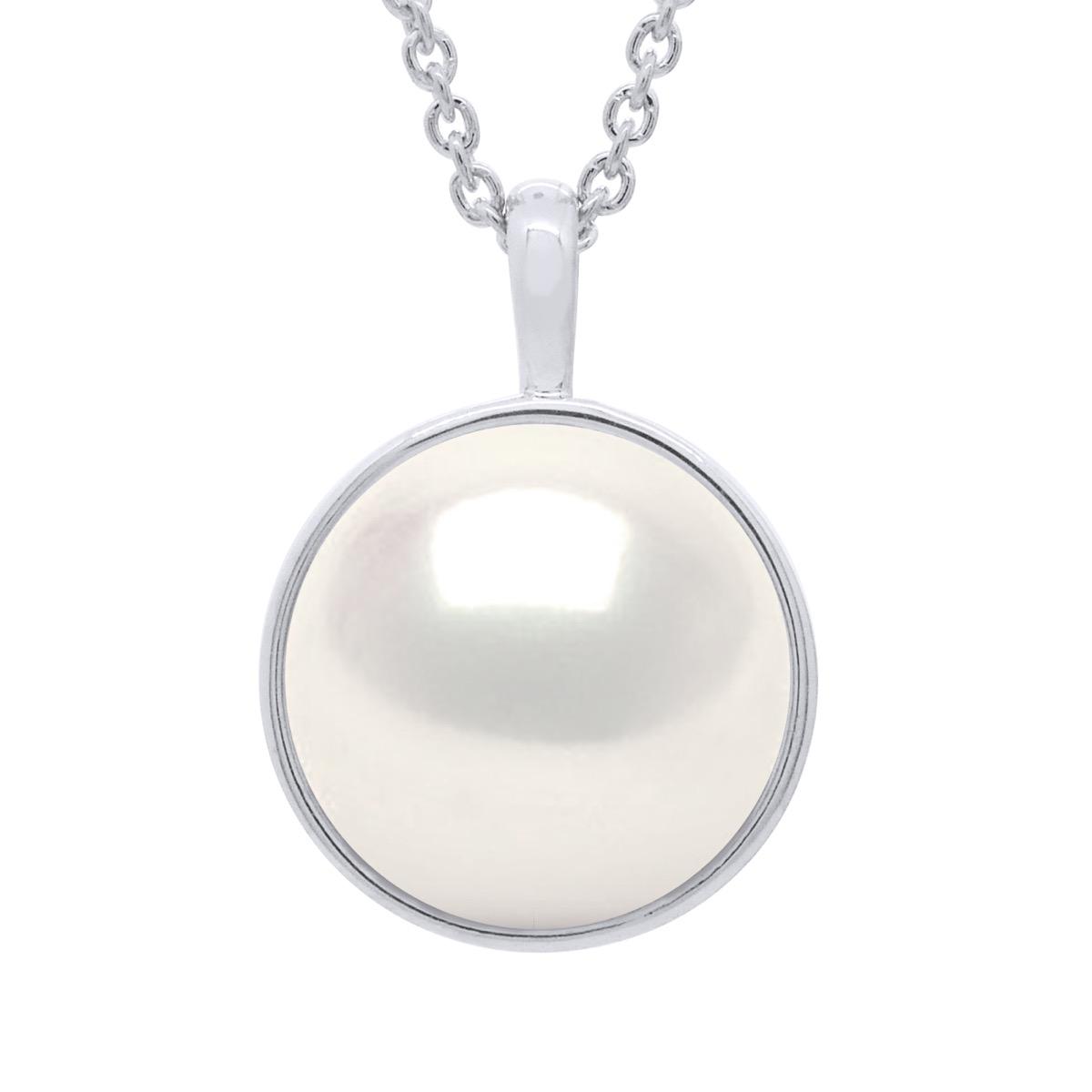Halskette mit Perlenanhänger, Gelbgold-Umrandung, glatt – echte Süßwasser-Zuchtperle, Knopf 10–11 mm